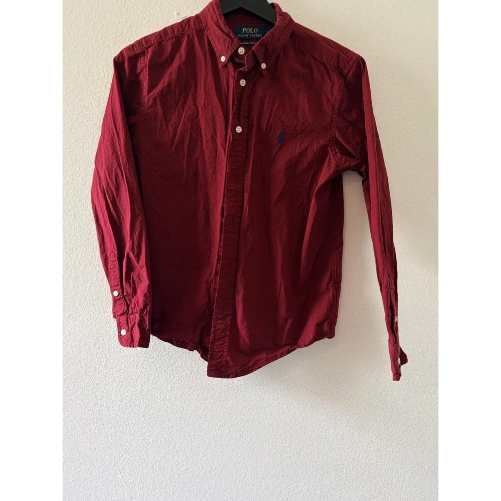 Boys Polo Ralph Lauren Red Natural Stretch Button Down Shirt Size L 14-16